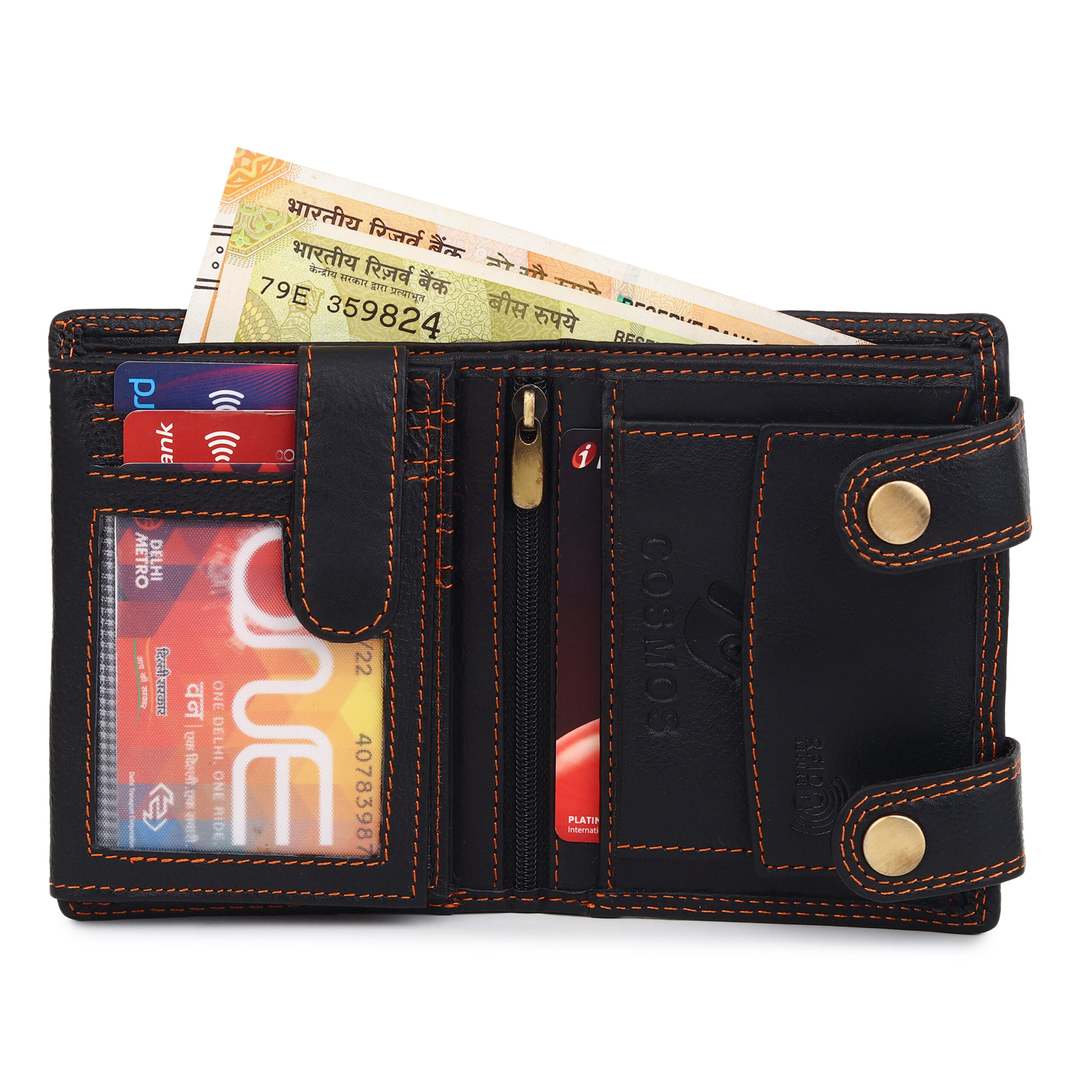 Cosmos Black RFID Leather Wallet for Men Slim Bifold Minimalist Secure Design - Image 5