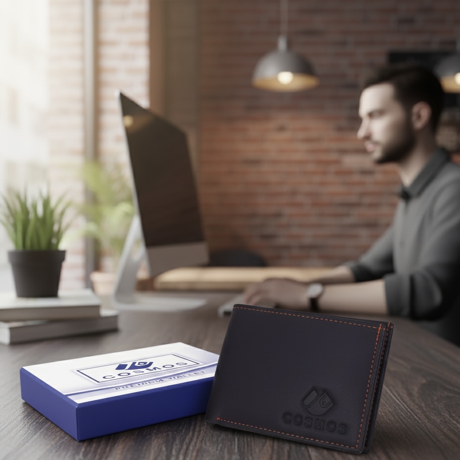 Navy Blue Slim Leather Wallet for Men & Women - Image 9