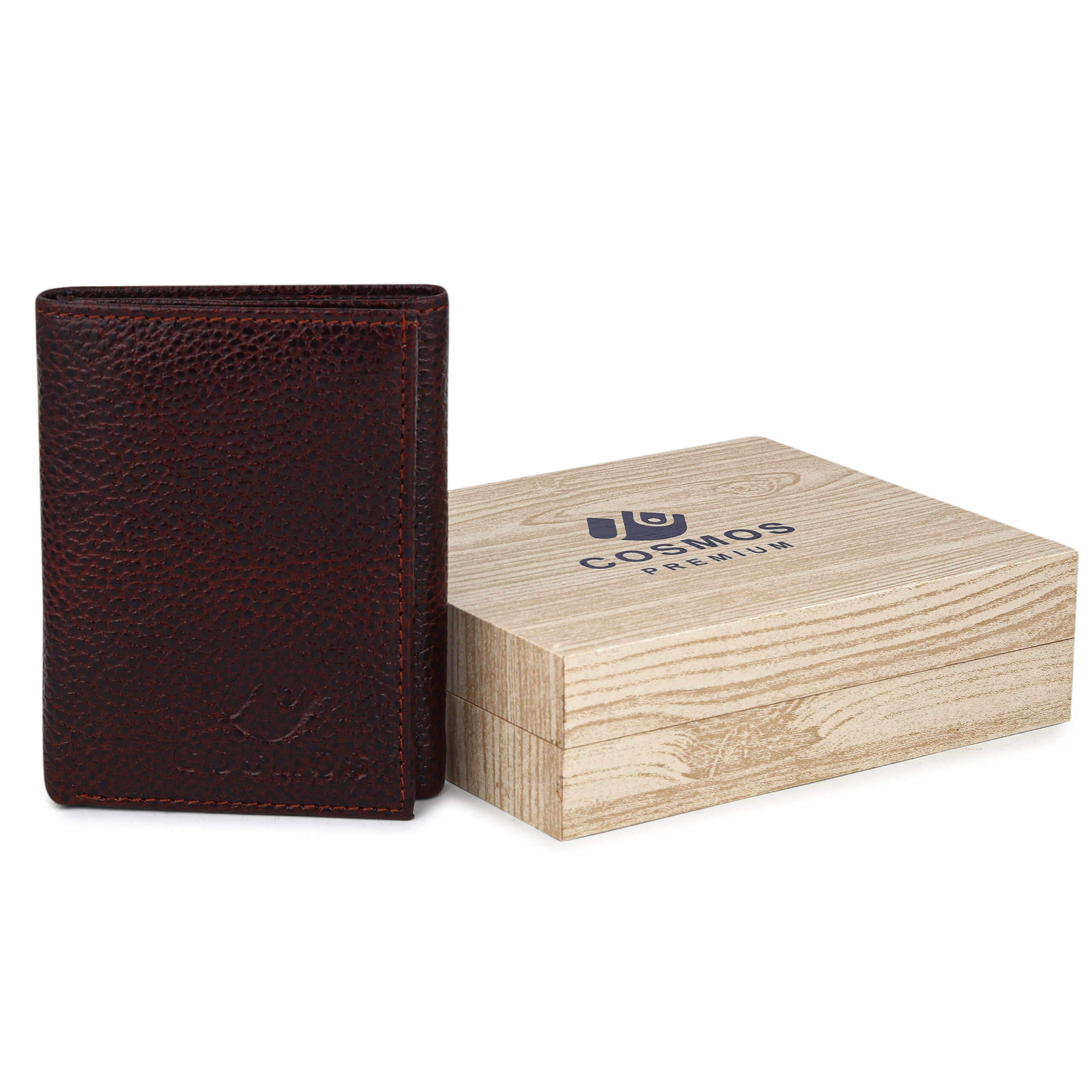 Cosmos Premium Brown Pebbled Leather Wallet for Men Trifold Slim High Capacity Design - Image 4
