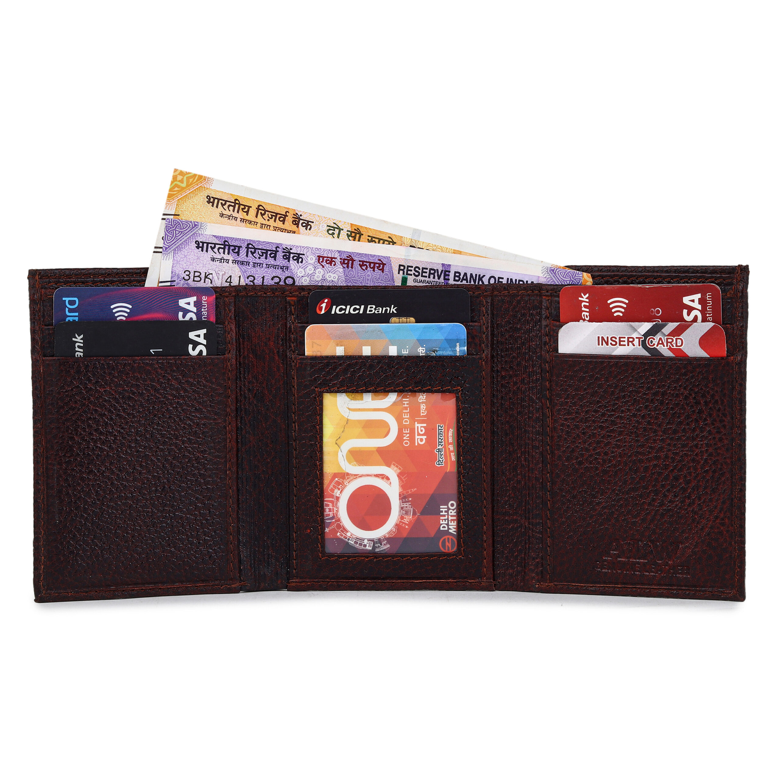 Cosmos Premium Brown Pebbled Leather Wallet for Men Trifold Slim High Capacity Design - Image 6