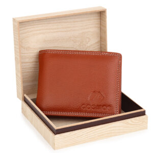 Cosmos Golden Brown Leather Wallet for Men Stylish Durable Bifold Design Premium Finish