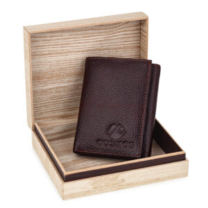 Cosmos Premium Brown Pebbled Leather Wallet for Men Trifold Slim High Capacity Design
